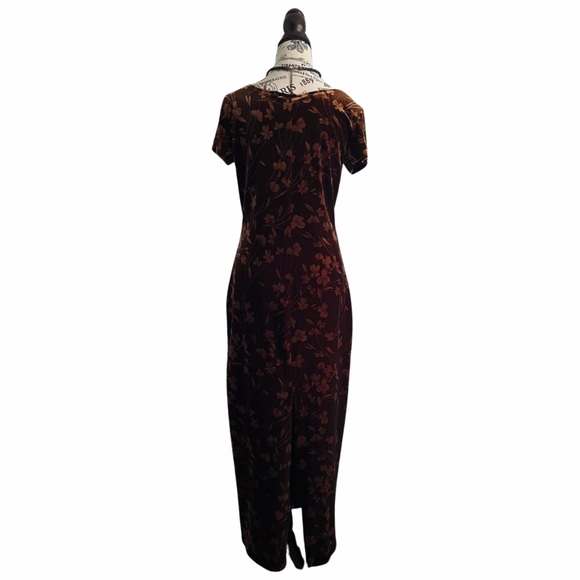 Vintage 90s Brown Velvet Flower Maxi Dress Size Medium - Picture 5 of 6